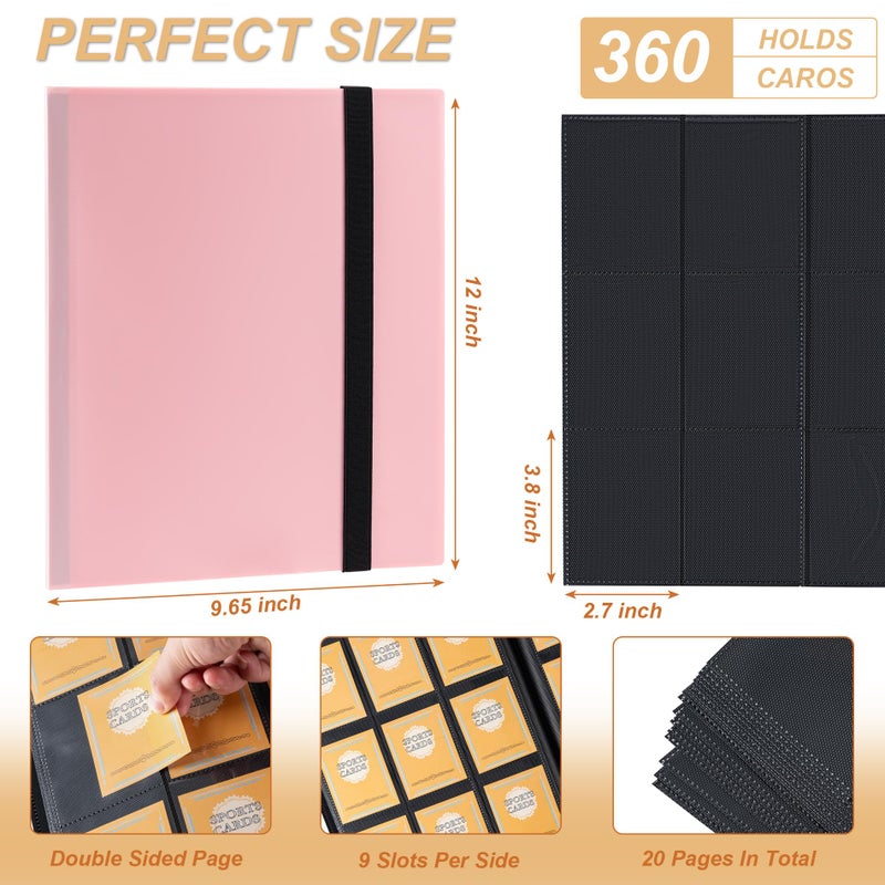 BOOMIBOO Card Binder 9 Pocket Storage 360 Card Binder Trading Card Binder Senior And Sturdy Side-Loading Album Intended For Yugioh Mtg  Tcg Game Cards & Baseball Card Binde (Pink) - Image 2