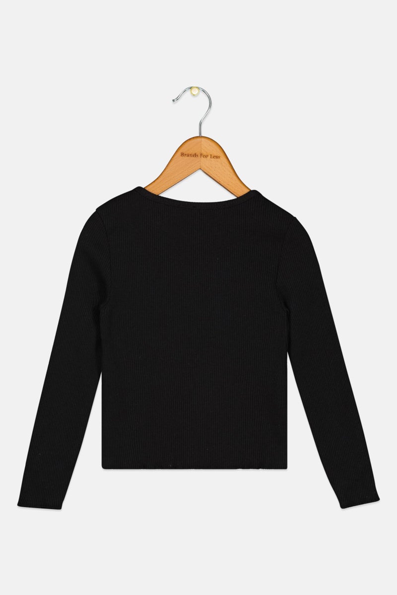 KOTON Kids Girl Crew Neck Long Sleeves Floral Print Top, Black - Image 2