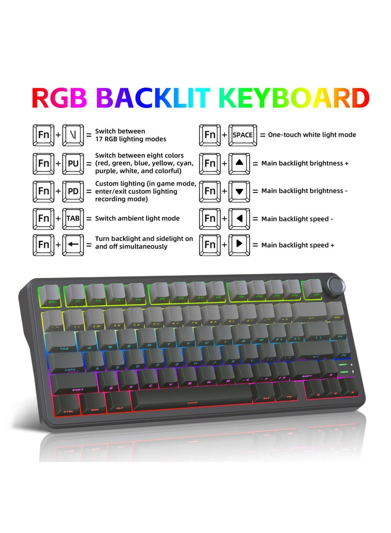 ROCK POW X75 Rapid Trigger Wireless Mechanical Keyboard,Gasket RGB Backlit Gaming Keyboard,Tri-Mode BT5.0/2.4GHz/USB-C Hot-Swappable,1KHz Polling Rate Pre-lubed Linear Switches,75% Compact Layout with Knob,Side Printed Keycaps with Adjustable Actuation - Image 5