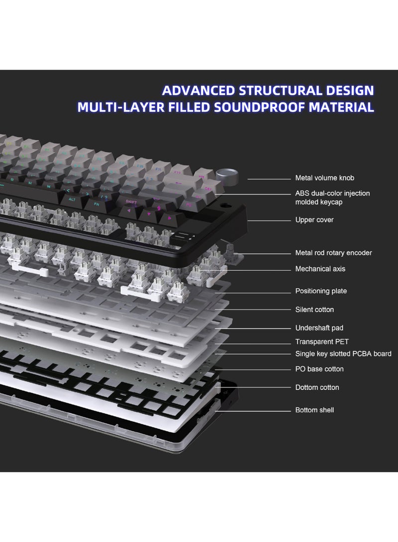 ROCK POW X75 Rapid Trigger Wireless Mechanical Keyboard,Gasket RGB Backlit Gaming Keyboard,Tri-Mode BT5.0/2.4GHz/USB-C Hot-Swappable,1KHz Polling Rate Pre-lubed Linear Switches,75% Compact Layout with Knob,Side Printed Keycaps with Adjustable Actuation - Image 2