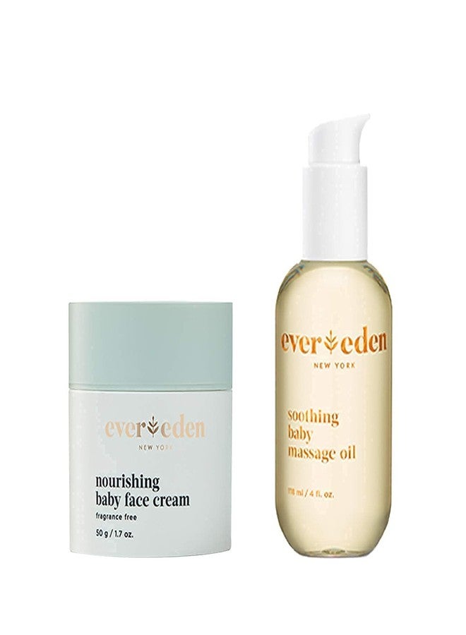 Evereden Soothing Baby Massage Oil, 4 fl oz & Nourishing Face Cream, 1.7 oz | 2 Item Bundle Set | Clean and Unscented Baby Care - Image 1