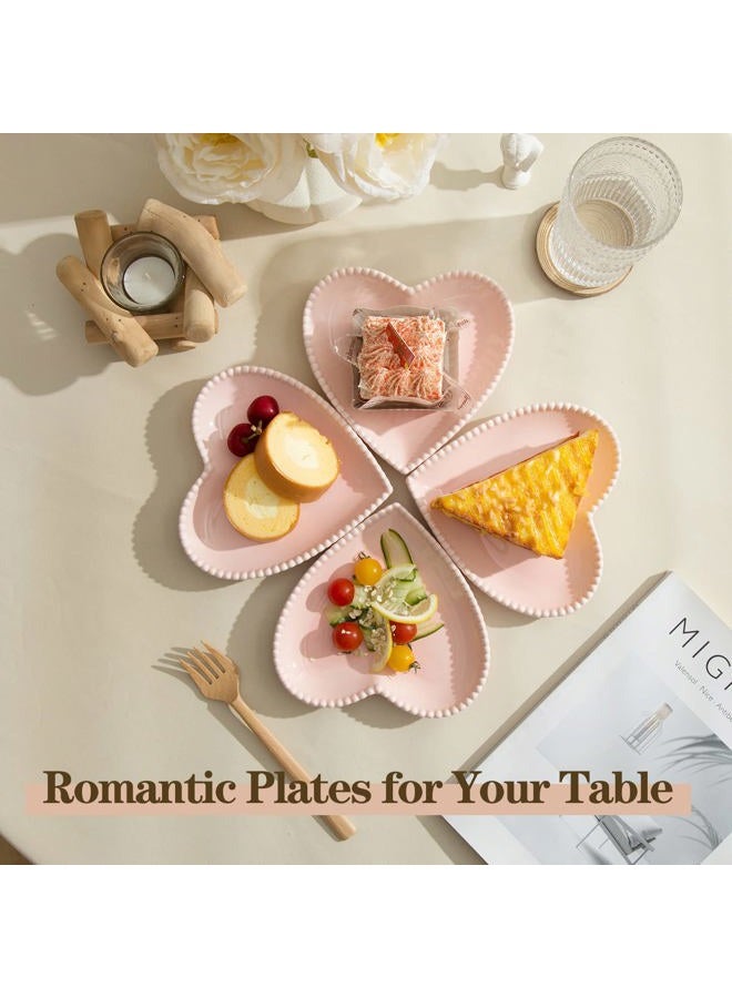 BABALIU 6.3 Inch Porcelain Appetizer Plates Set of 10, Heart Shape Small Dinner Plates, Dessert Salad Plates Serving Dishes for Cake, Snack, Ice Cream, Waffles, Microwave, Oven, Dishwasher Safe, Pink - Image 3