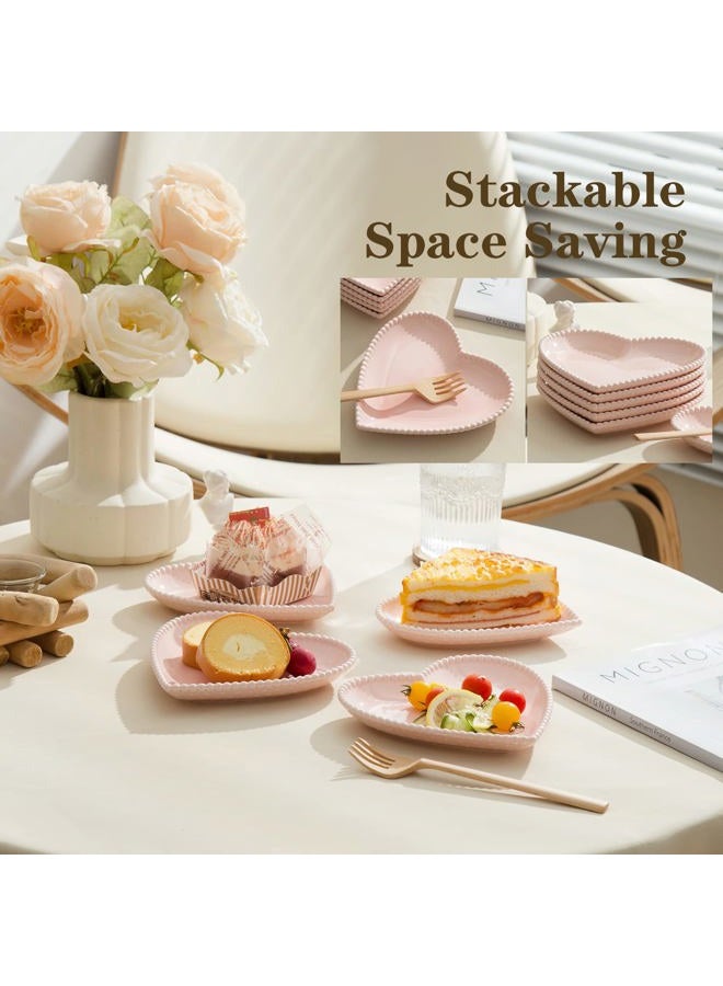 BABALIU 6.3 Inch Porcelain Appetizer Plates Set of 10, Heart Shape Small Dinner Plates, Dessert Salad Plates Serving Dishes for Cake, Snack, Ice Cream, Waffles, Microwave, Oven, Dishwasher Safe, Pink - Image 4