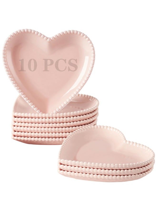 BABALIU 6.3 Inch Porcelain Appetizer Plates Set of 10, Heart Shape Small Dinner Plates, Dessert Salad Plates Serving Dishes for Cake, Snack, Ice Cream, Waffles, Microwave, Oven, Dishwasher Safe, Pink - Image 1