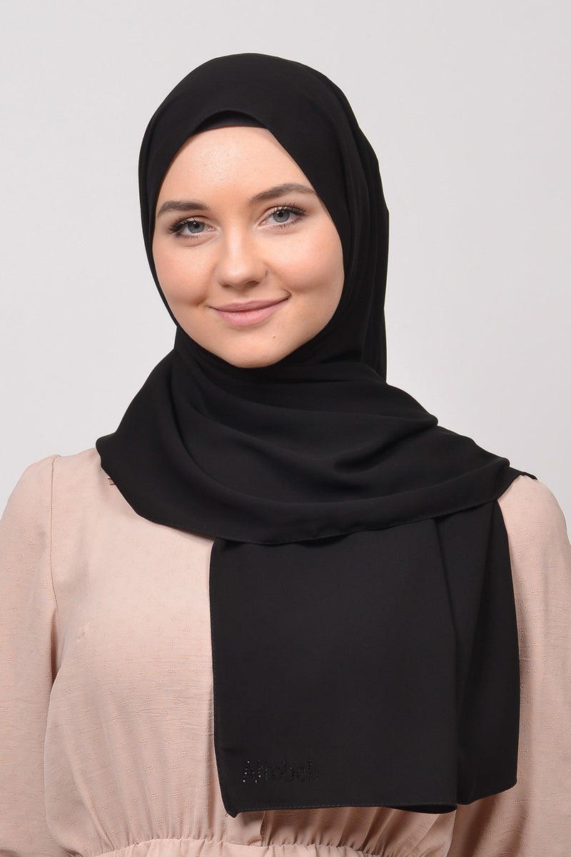 Altobeh Medina Silk Plain Hijab Shawl-Black  - Image 1