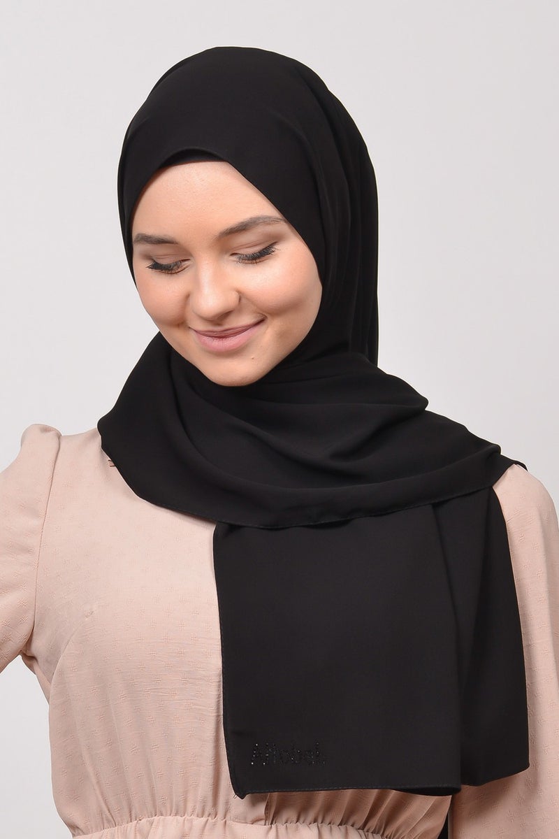 Altobeh Medina Silk Plain Hijab Shawl-Black  - Image 2