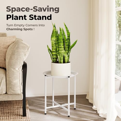 Bamworld White Plant Stand Indoor Small Plant Table for Large Plants Outdoor Single Plant Holder Heavy Duty Plant Stool for Patio Garden Balcony Living Room Small Round Side Table - Image 3