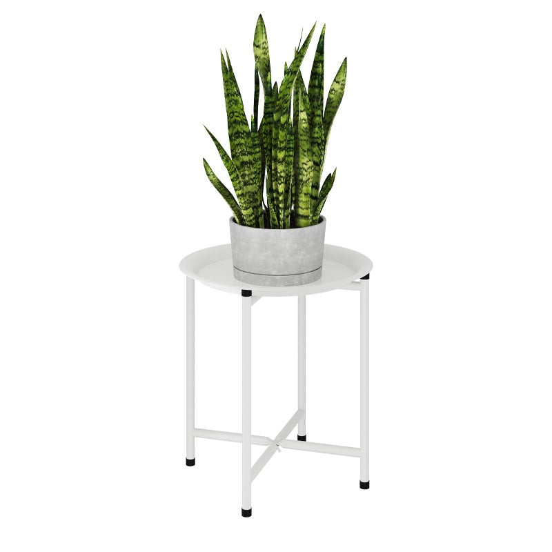 Bamworld White Plant Stand Indoor Small Plant Table for Large Plants Outdoor Single Plant Holder Heavy Duty Plant Stool for Patio Garden Balcony Living Room Small Round Side Table - Image 2