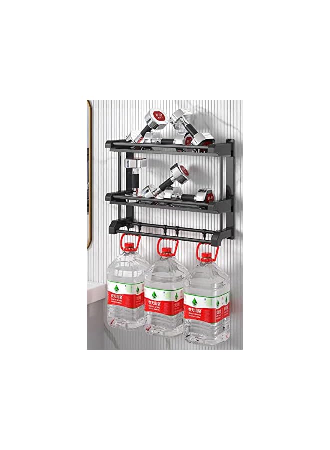 Raxoom Adhesive Shower Caddy Basket Shelf with Towel Rack, 2-teir Bathroom Shower Organizer, No Drilling Bathroom Shelves with Hooks for Inside Shower, Bathroom Kitchen Storage (Black) - Image 3