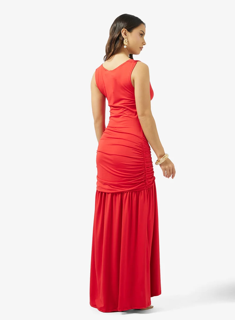 جينجر Cowl Neck Drop Waist Draped Dress