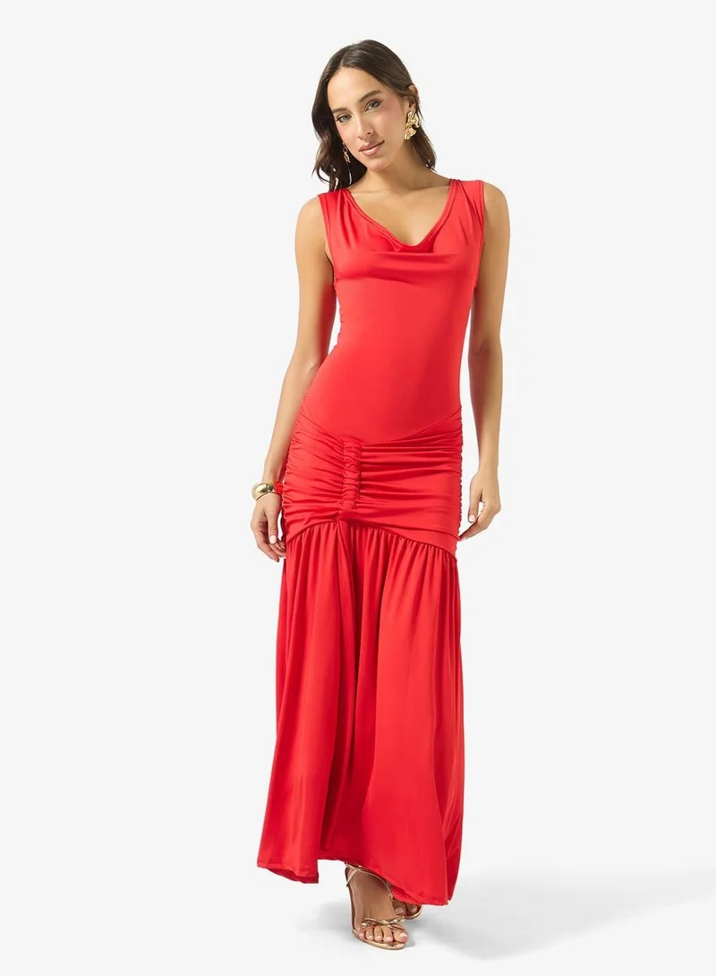 Ginger Cowl Neck Drop Waist Draped Dress