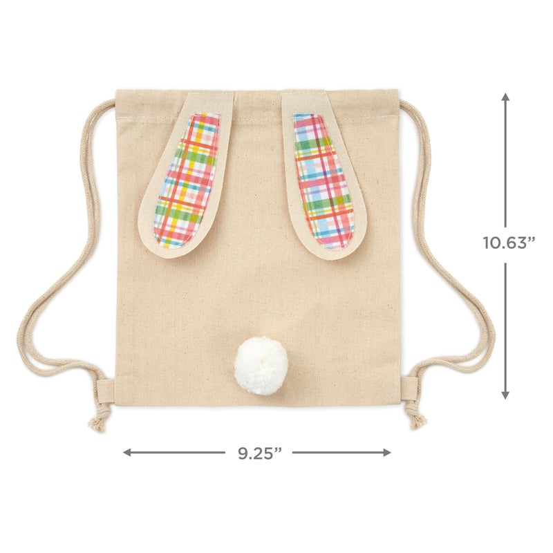 Hallmark Easter Bunny Canvas Reusable Gift Bag with Drawstring (Spring Plaid) for Easter Egg Hunt - Image 3