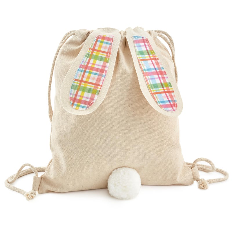 Hallmark Easter Bunny Canvas Reusable Gift Bag with Drawstring (Spring Plaid) for Easter Egg Hunt - Image 1