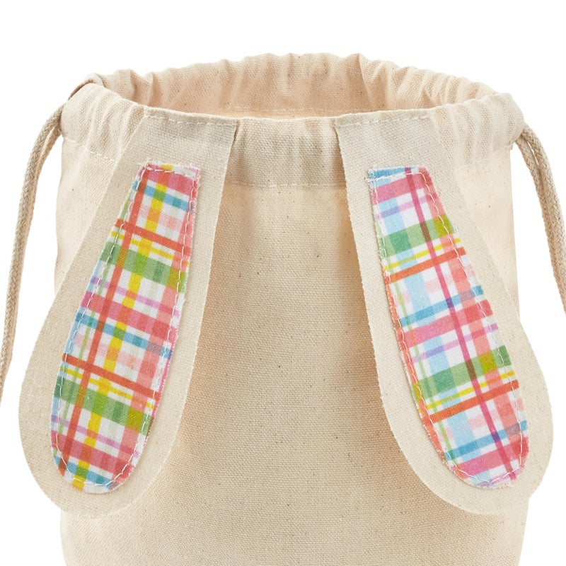 Hallmark Easter Bunny Canvas Reusable Gift Bag with Drawstring (Spring Plaid) for Easter Egg Hunt - Image 5