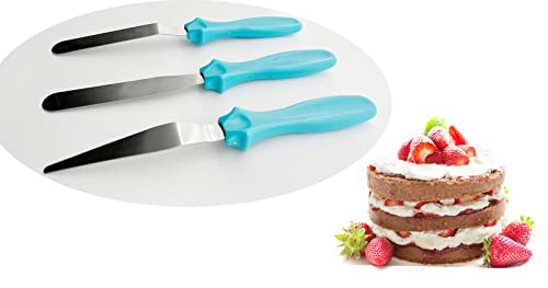 halteoly Icing Spatula,Offset Spatula Small Baking Spatulas Set with Straight4-5/8",Offset 4-1/2",Tapered 4-1/8" Stainless Steel Blade,Angled Cake Decorating Frosting Spatulas Set of 3(Blue) - Image 2