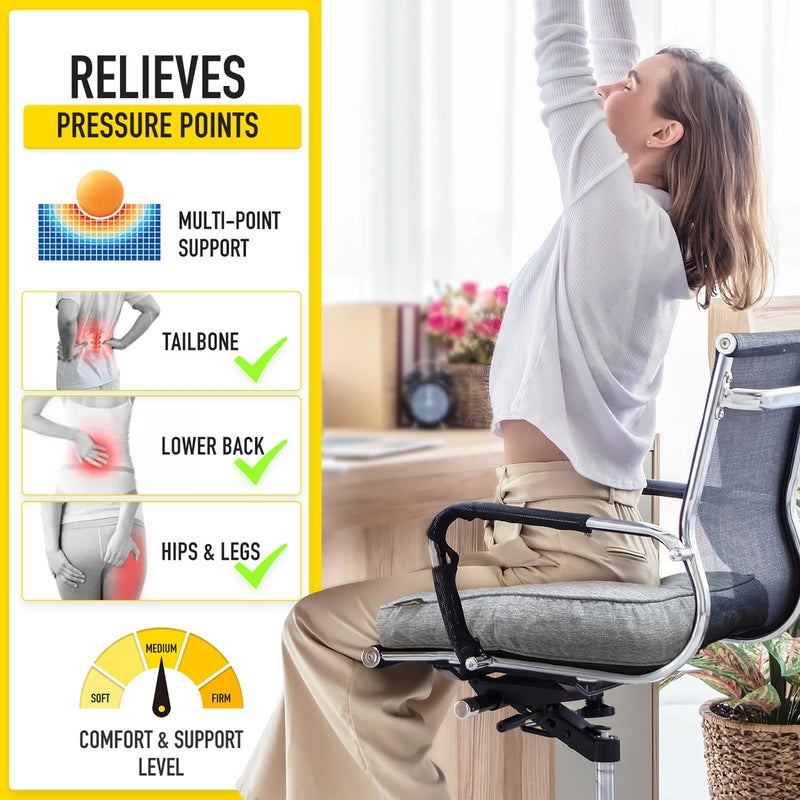 SUNROX LokGrip Non Slip Gel Memory Foam Chair Cushions for Tailbone Pain Relief, Tufted Stain Resistant Thicken Durable Seat Pad Cushion for Kitchen Dining Office 17"x16" Set of 4, Heather Charcoal - Image 5