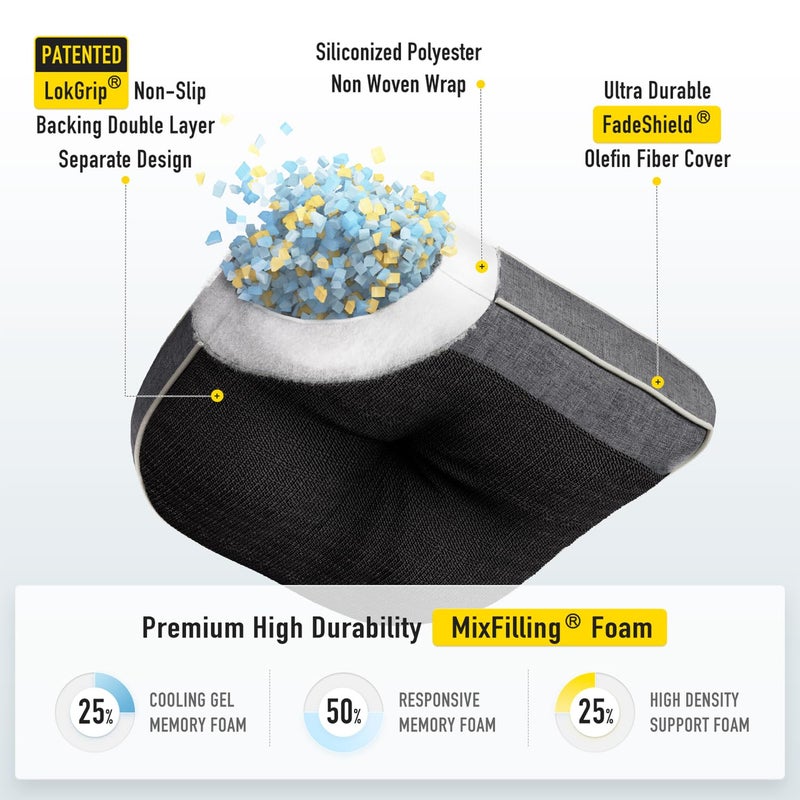 SUNROX LokGrip Non Slip Gel Memory Foam Chair Cushions for Tailbone Pain Relief, Tufted Stain Resistant Thicken Durable Seat Pad Cushion for Kitchen Dining Office 17"x16" Set of 4, Heather Charcoal - Image 2