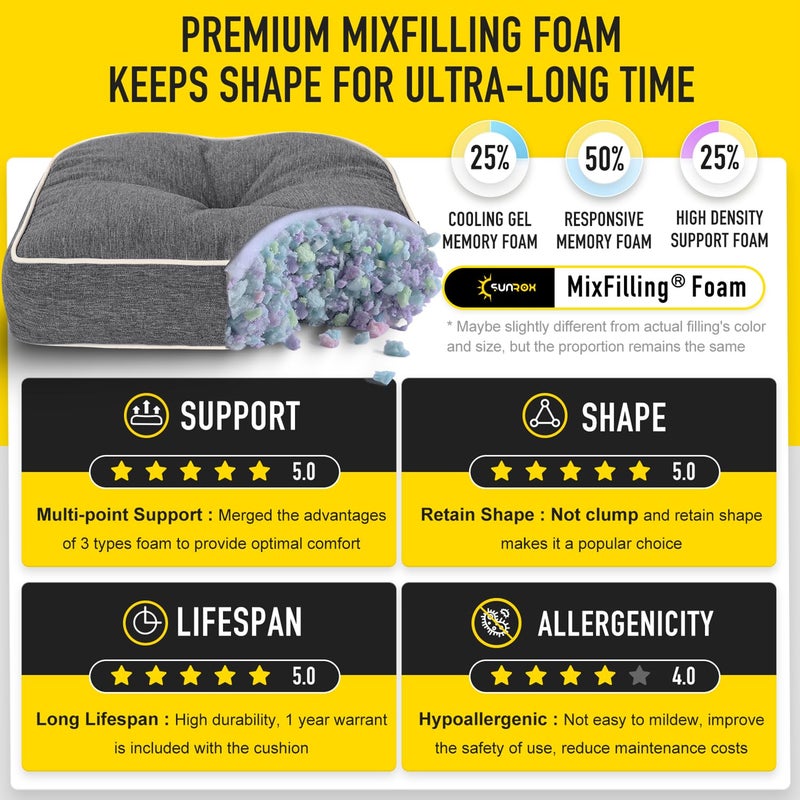 SUNROX LokGrip Non Slip Gel Memory Foam Chair Cushions for Tailbone Pain Relief, Tufted Stain Resistant Thicken Durable Seat Pad Cushion for Kitchen Dining Office 17"x16" Set of 4, Heather Charcoal - Image 3