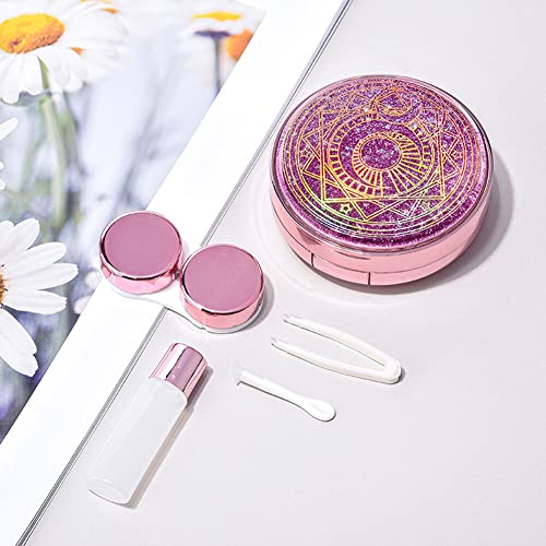 SUKPSY Colorful Glitter Contact Lens Case 5 in 1 Portable Quicksand Contact Lens Vision Care Container Kit with Mirror Tweezers Remover Tool Solution Bottle (A-Pink) - Image 3