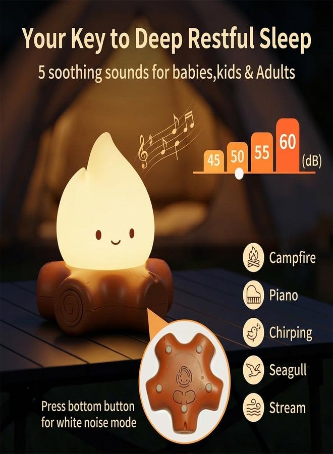 ELEPHANTBOAT® Night Light for Kids with 5 White Noise Sounds, Bonfire Decoration Table Lamp, Warm Dimmable Light, 800mAh Rechargeable Bedside Night Light Home Gift Desk Decor, 10.5x6.5cm - Image 4