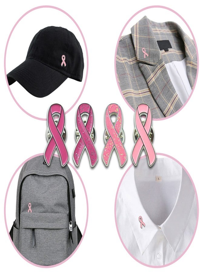 sticro 40 Pieces Pink Ribbon Pin Set Breast Cancer Awareness Enamel Lapel Pins with Glitter Filled, 4 Colors 10 Pcs Each - Image 5