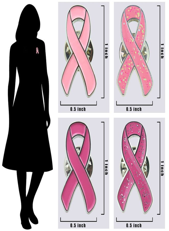 sticro 40 Pieces Pink Ribbon Pin Set Breast Cancer Awareness Enamel Lapel Pins with Glitter Filled, 4 Colors 10 Pcs Each - Image 2