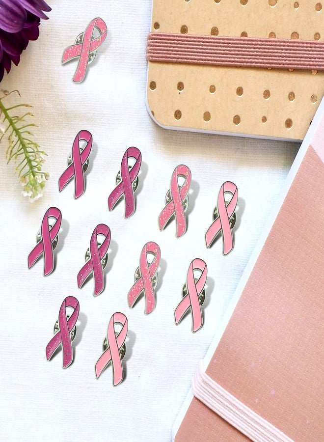 sticro 40 Pieces Pink Ribbon Pin Set Breast Cancer Awareness Enamel Lapel Pins with Glitter Filled, 4 Colors 10 Pcs Each - Image 3