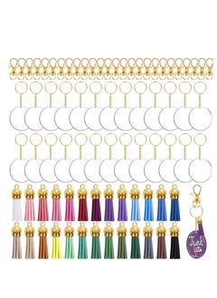 Y&D Keychain Hooks and Jump Rings Tassels,150 Pieces Key Acrylic Keyring Blanks Set Including Clear Discs with Chain Coloured Pendants for DIY Projects Craft, Gold  - Image 1