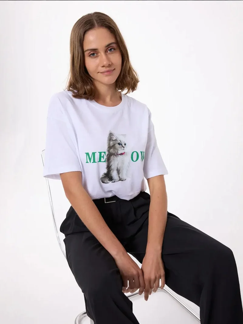 زوبعة تي شيرت بياقة مستديرة مطبوع بقصة مريحة