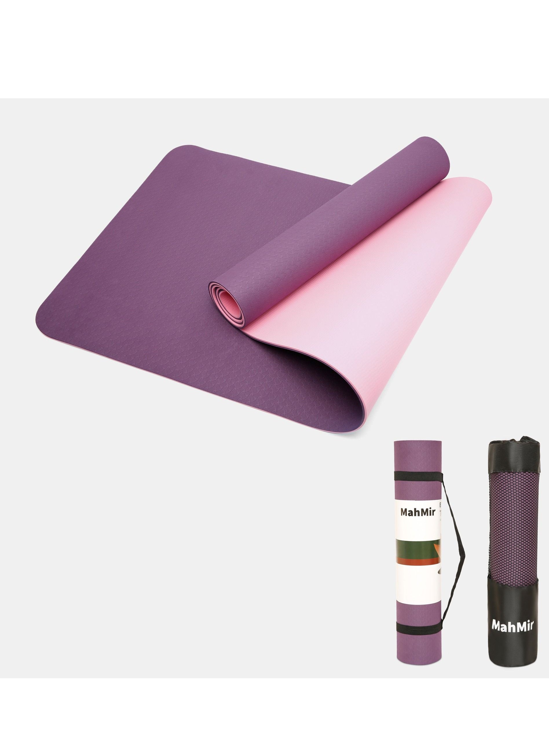 MahMir Yoga Mat Anti-Slip Exercise Mat with Carrying Bag Fitness Mat for Pilates 183CM*61CM*6MM Thickness for Woman Man Beginners ( Purple + Pink) 