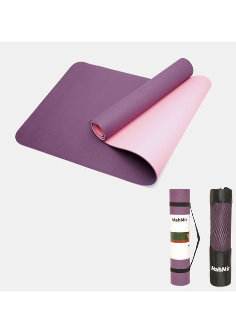 Yoga Mat Anti-Slip Exercise Mat With Carrying Bag Fitness Mat For Pilates 183Cm*61Cm*6Mm Thickness For Woman Man Beginners ( Purple + Pink)