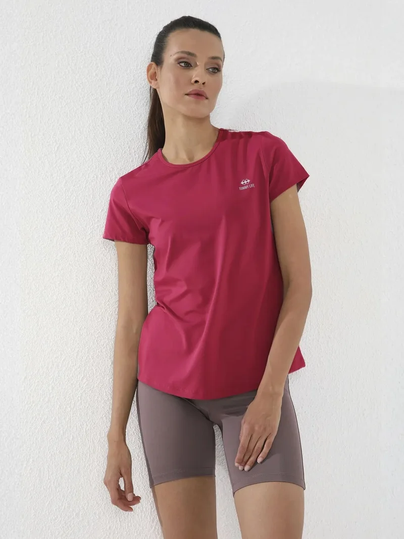 تومي لايف TOMMY Women's Solid Short-Sleeve Crew Neck T-Shirt