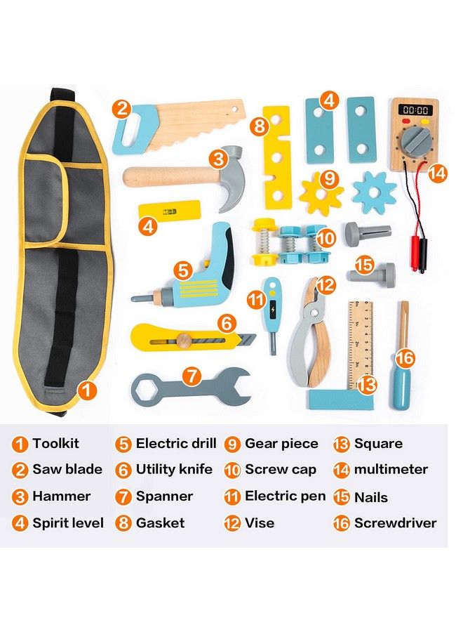 umu Wooden Kids Tool Set For Toddlers Pretend Toy 25 Pieces Construction Tool Toy Set Backpack For 3 4 And 5 Year Old Girls And Boys - Image 3