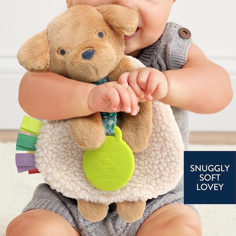 Itzy Ritzy - Itzy Lovey Including Teether - Baby Lovey With Teether  Textured Ribbons & Dangle Arms - Features Crinkle Sound  Sherpa Fabric And Minky Plush (Puppy) - Image 3