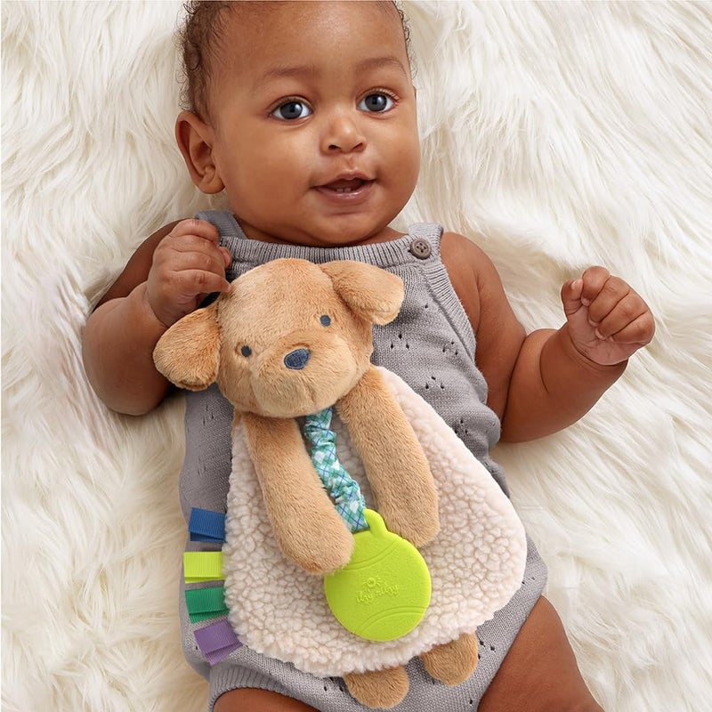 Itzy Ritzy - Itzy Lovey Including Teether - Baby Lovey With Teether  Textured Ribbons & Dangle Arms - Features Crinkle Sound  Sherpa Fabric And Minky Plush (Puppy) - Image 2