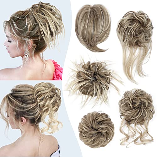 HMD 5 Pieces Messy Hair Bun Hairpiece Tousled Updo for Women Hair Extension Ponytail Scrunchies with Elastic Rubber Band Long Updo Messy Hairpiece Hair Accessories Set for Women18TH85