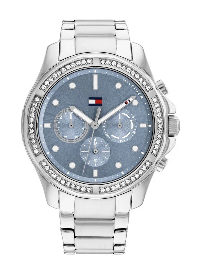 Tommy Hilfiger Ladies' Silver-Tone Watch with Crystal-Set Bezel and Light Blue Dial 1782569 - Image 1