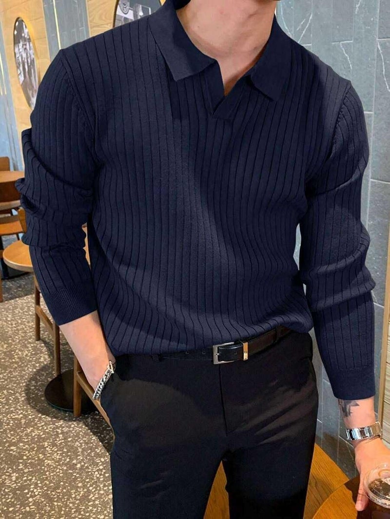 Pivl Men's Winter Collor Solid Sweater_Navy-XL - Image 2