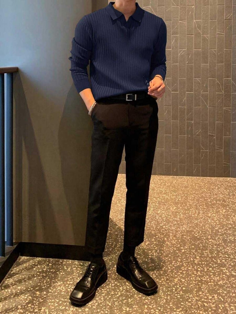 Pivl Men's Winter Collor Solid Sweater_Navy-XL - Image 3