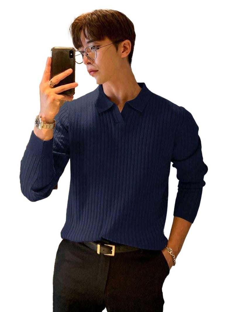 Pivl Men's Winter Collor Solid Sweater_Navy-XL - Image 5