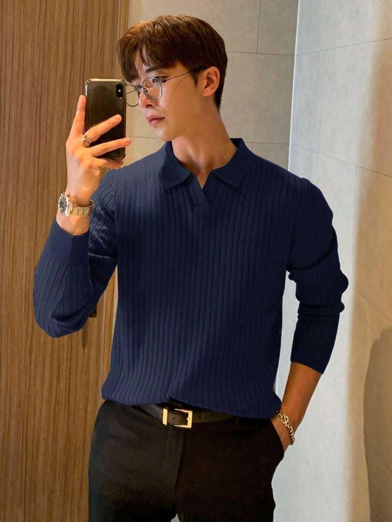 Pivl Men's Winter Collor Solid Sweater_Navy-XL - Image 4