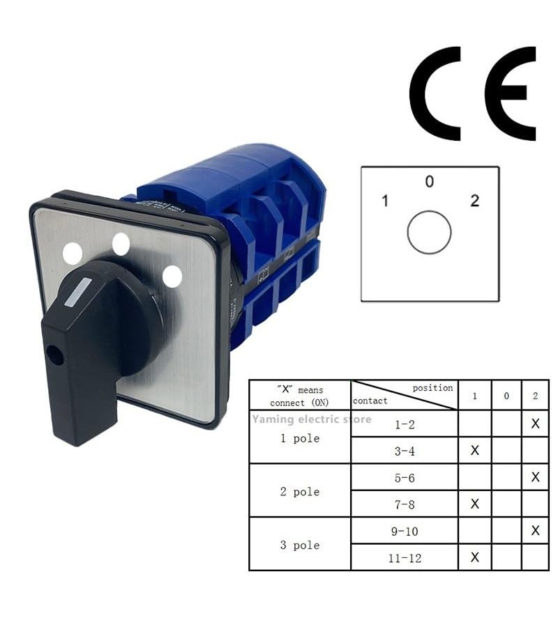Universal Changeover Rotary Cam Switch 690V 63A 3 Pole Manual Dual Power Selector Color 102 - Image 2