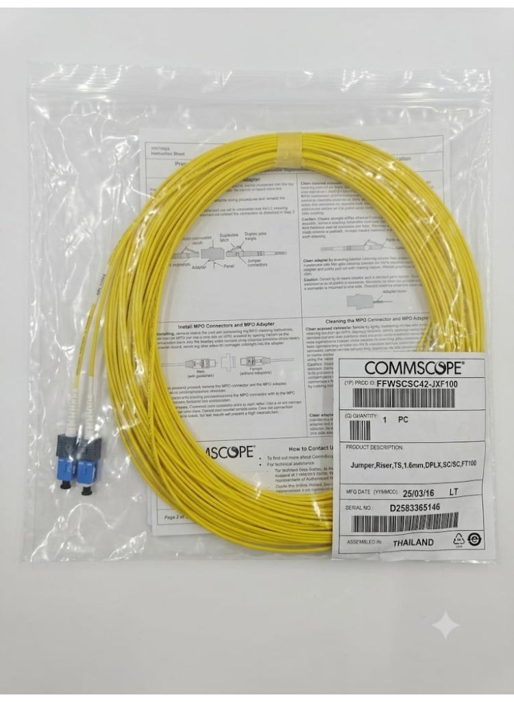 COMMSCOPE FFWSCSC42-JXF100 Duplex Fiber Optic Patch Cable, SC/SC Connectors, 30 Meters, Yellow