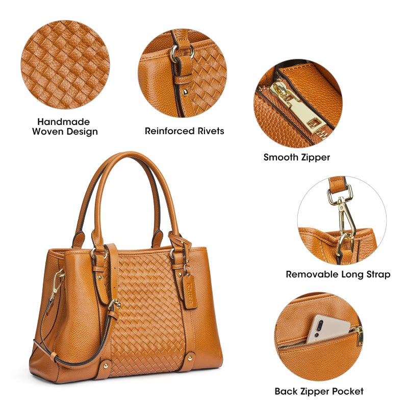 Kattee Women Soft Genuine Leather Satchel Bags Top Handle Crossbody Purses and Handbags Hobo Totes Shoulder (Brown) - Image 5