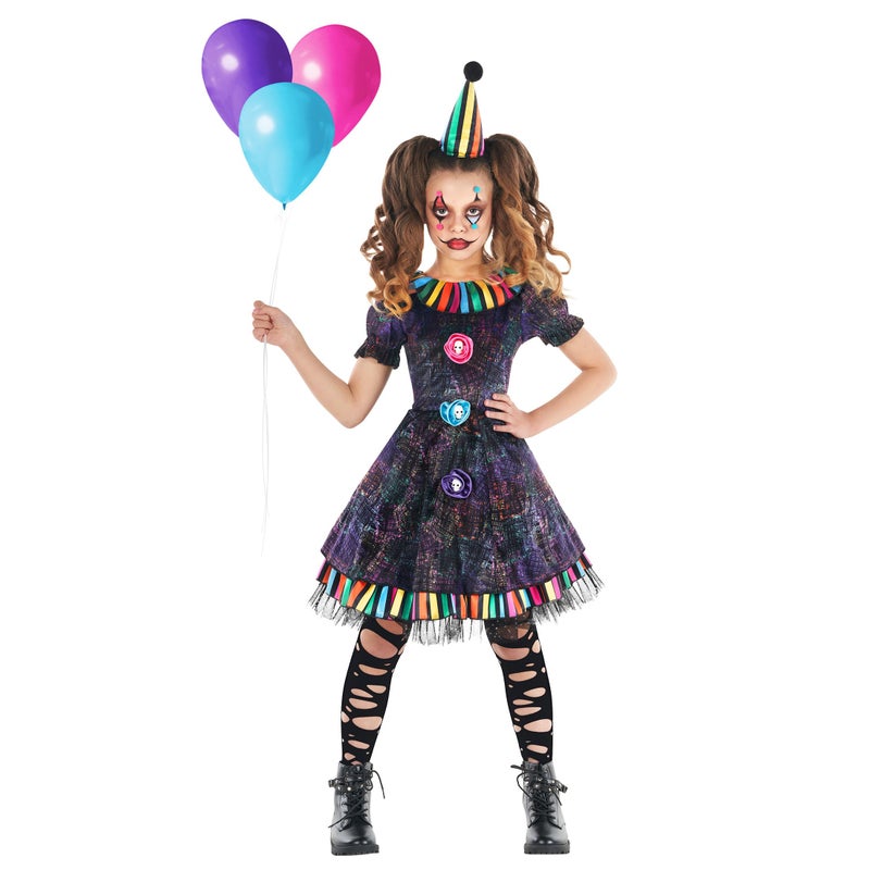 Morph Rainbow Creepy Clown Costume For Girls Scary Kids Clown Outfit For Halloween Fun Dress Up Party Costume 46 Years