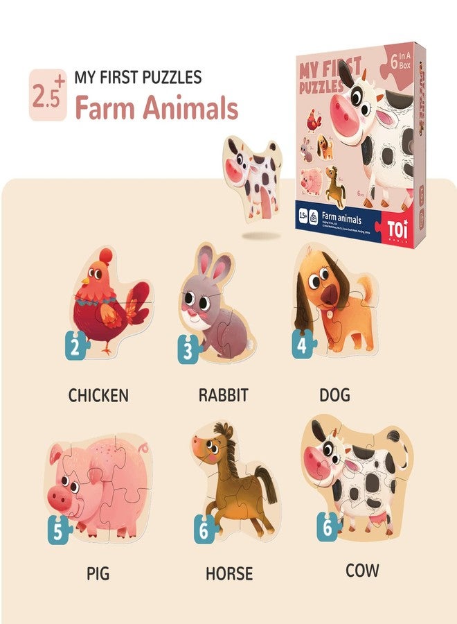 Toi 6 Packs Large Piece Toddler Jigsaw Puzzles for Kids Aged 2.5+, Animal Shaped Floor Puzzles for Beginner, Preschool Learning Game for Boys Girls, Farm Animals - Image 2