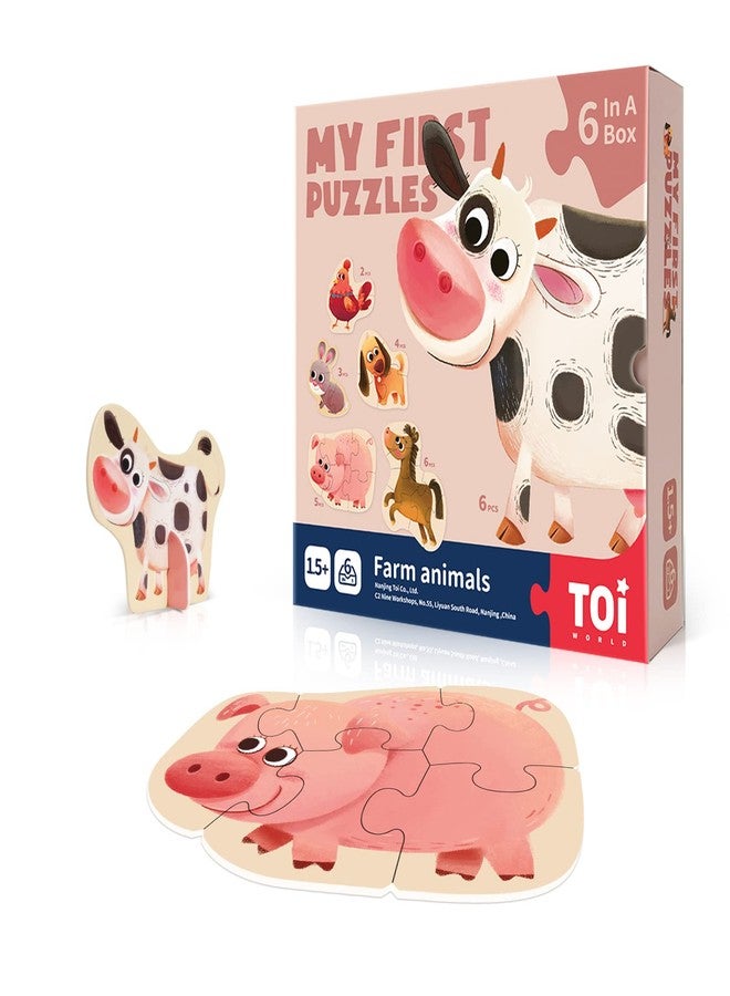 Toi 6 Packs Large Piece Toddler Jigsaw Puzzles for Kids Aged 2.5+, Animal Shaped Floor Puzzles for Beginner, Preschool Learning Game for Boys Girls, Farm Animals - Image 1