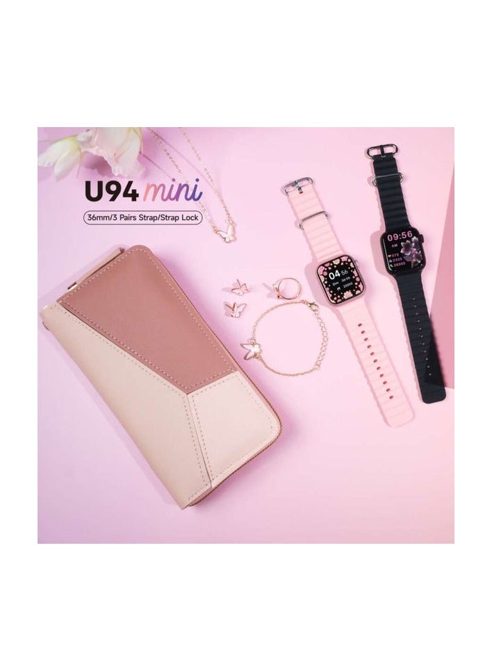 موديو ساعة ذكية صغيرة من Modio U94 (مجوهرات من الألماس + حقيبة كلاتش) مقاس 36 مم / 3 أزواج من الأشرطة / قفل الأشرطة - أسود - Image 2