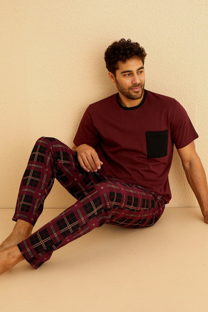 Nisanca Premium Cotton Short Sleeve Men's Pajama Set - Plaid Groom Pajama Set  - Image 2