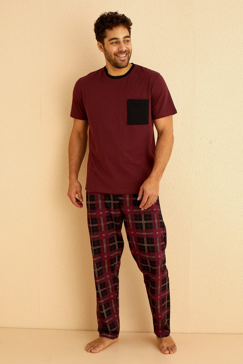 Nisanca Premium Cotton Short Sleeve Men's Pajama Set - Plaid Groom Pajama Set  - Image 3